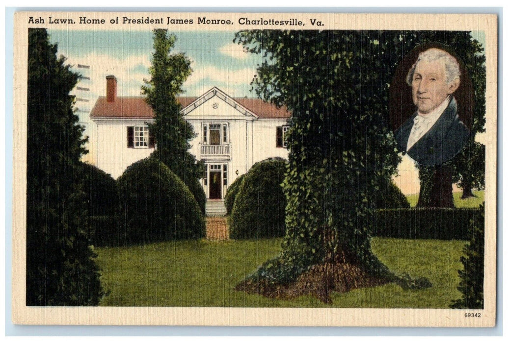 1949 Ash Lawn Home President James Monroe Charlottesville Virginia VA Postcard