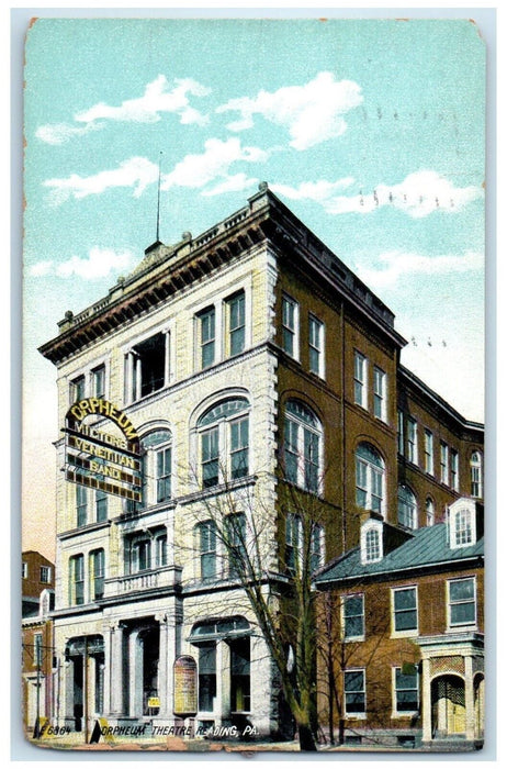 1908 Orpheum Theatre Exterior Building Reading Pennsylvania PA Vintage Postcard