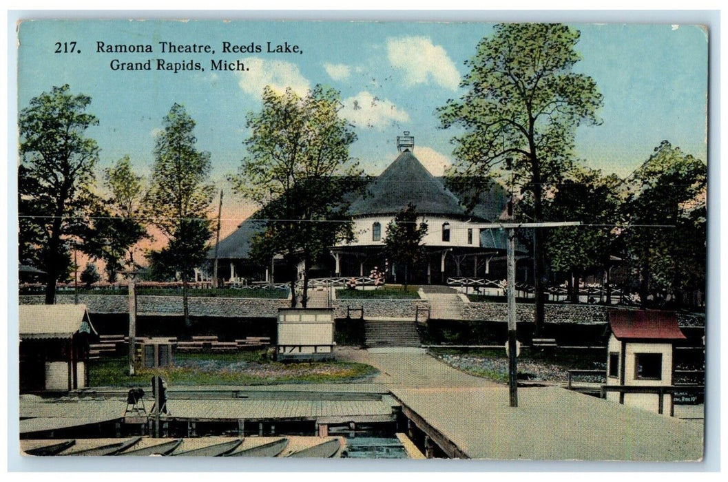 1915 Exterior View Ramona Theatre Reeds Lake Grand Rapids Michigan MI Postcard