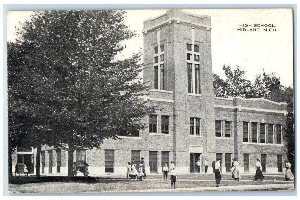 1916 Exterior View High School Building Midland Michigan Posted Vintage Postcard