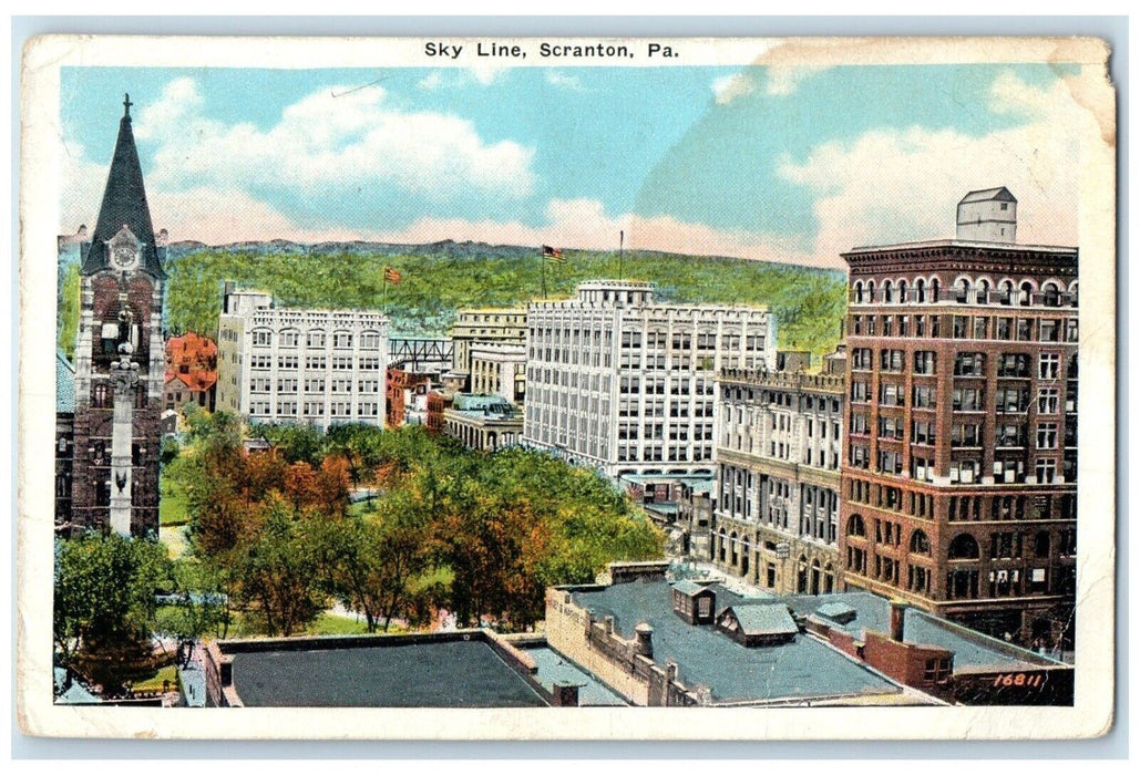 1935 Birds Eye View Sky Line Buildings Scranton Pennsylvania PA Vintage Postcard