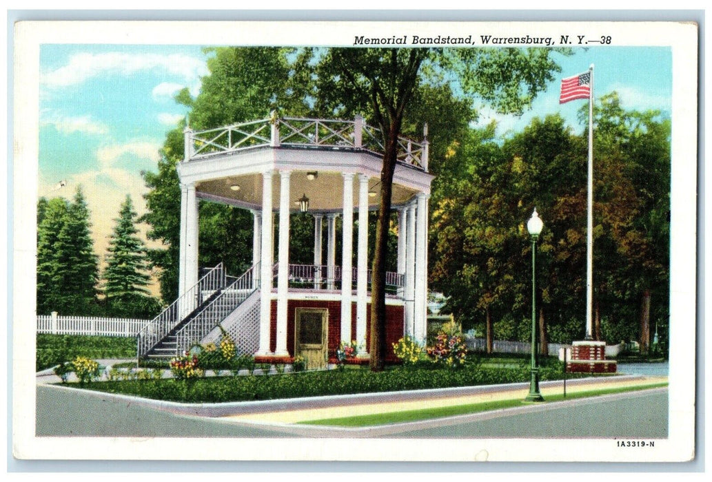 c1940 Memorial Bandstand Exterior Warrensburg New York Vintage Antique Postcard