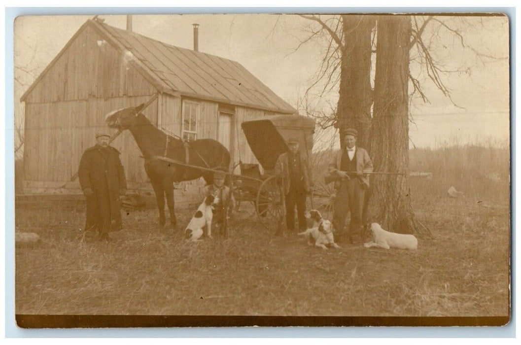 c1910's Hunters With Hunting Dogs Horse Carriage  RPPC Photo Unposted Postcard