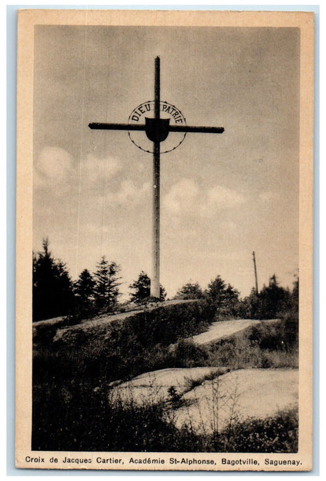 c1930's Cross Of Jacques Cartier St-Alphonse Bagotville Canada Postcard