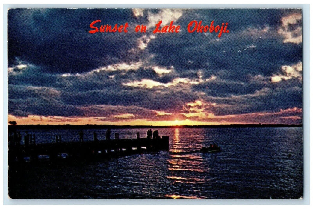 c1950's Scenic View Sunset On Lake Okoboji Great Lakes Iowa IA Vintage Postcard