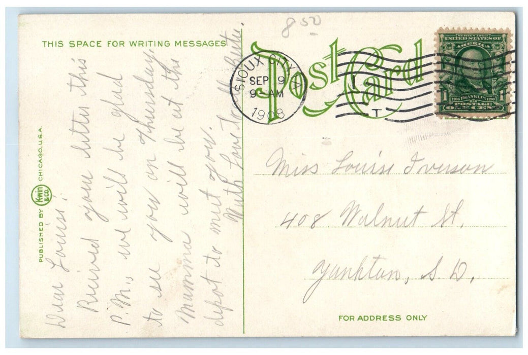 1908 Country Club Boating Bridge Sioux City Iowa IA Posted Antique Postcard
