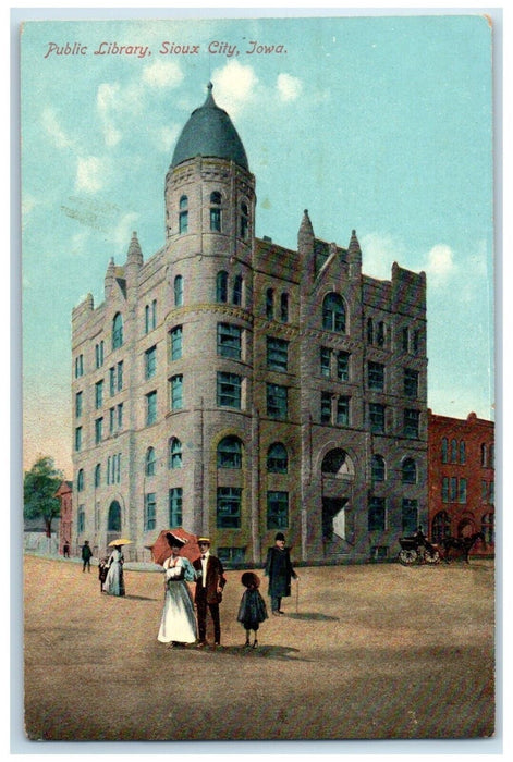 1907 Public Library Building Street View Sioux City Iowa IA Antique Postcard
