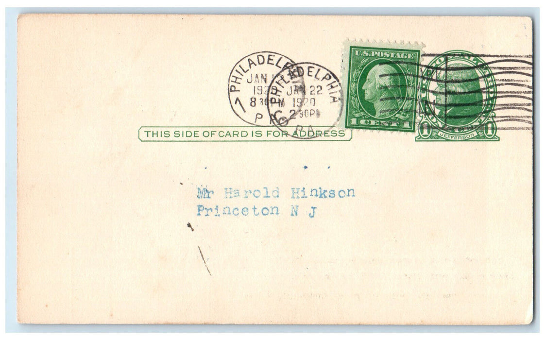 1920 The Evening Bulletin Dr. Philadelphia Pennsylvania PA Posted Postal Card