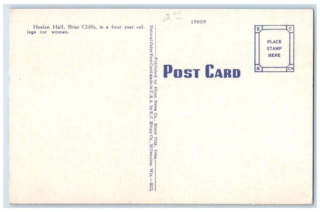 c1960's Heelan Hall Briar Cliff College Building Sioux City Iowa IA Postcard