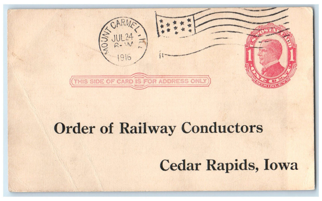 1916 Order of Railway Conductors Cedar Rapids Iowa IA Posted Postal Card