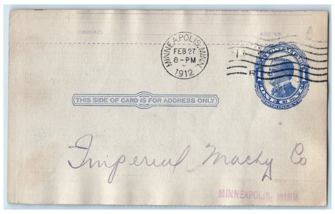 1912 Chicago Milwaukee & St. Paul Railway Minneapolis Minnesota MN Postal Card