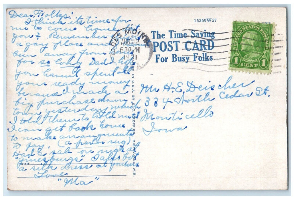 1931 Time Savers Multiview Des Moines Iowa IA Checklist Correspondence Postcard