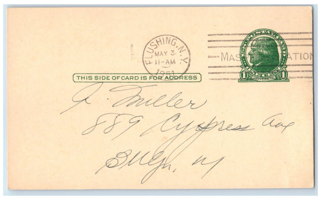 1951 Parker Coal & Coke Co. Maspeth Avenue Maspeth New York NY Postal Card
