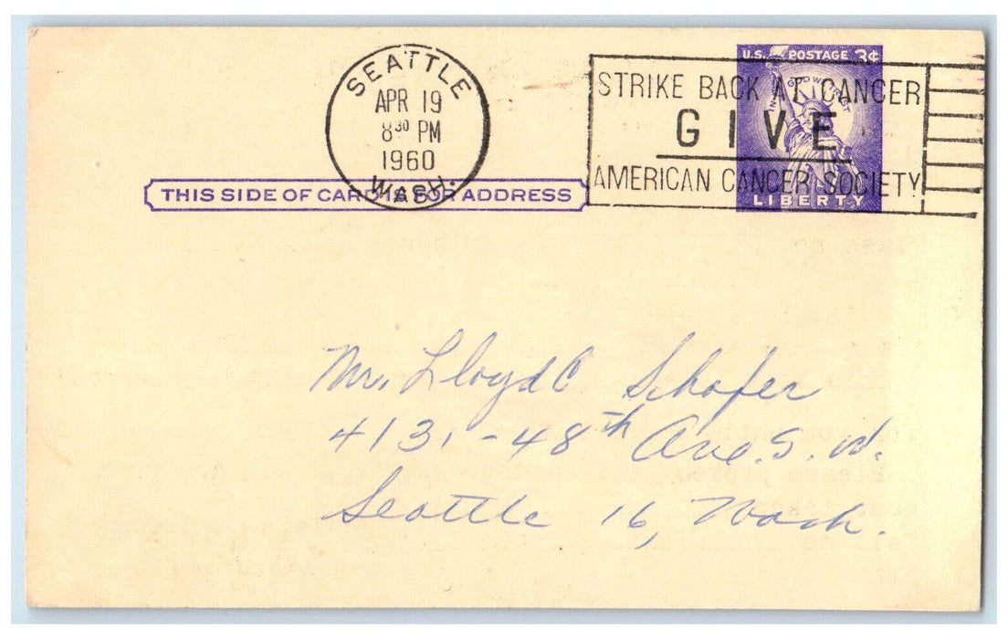 1960 Seattle Public Library Technology Department Washington WA Postal Card