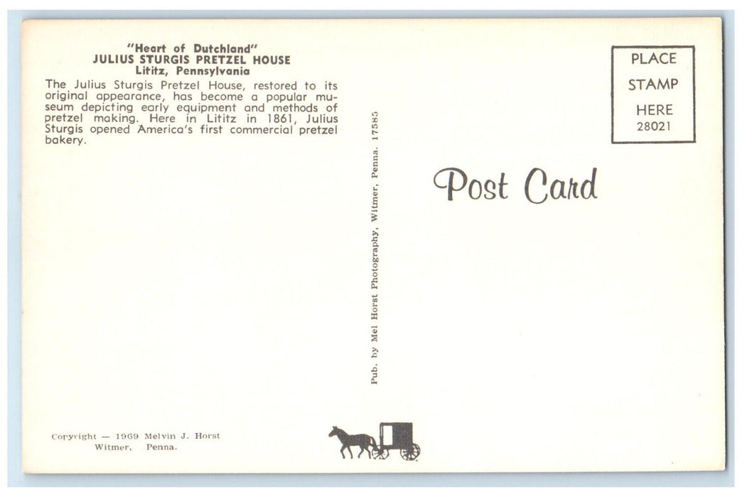 c1960 Heart Dutchland Julius Sturgis Pretzel House Lititz Pennsylvania Postcard