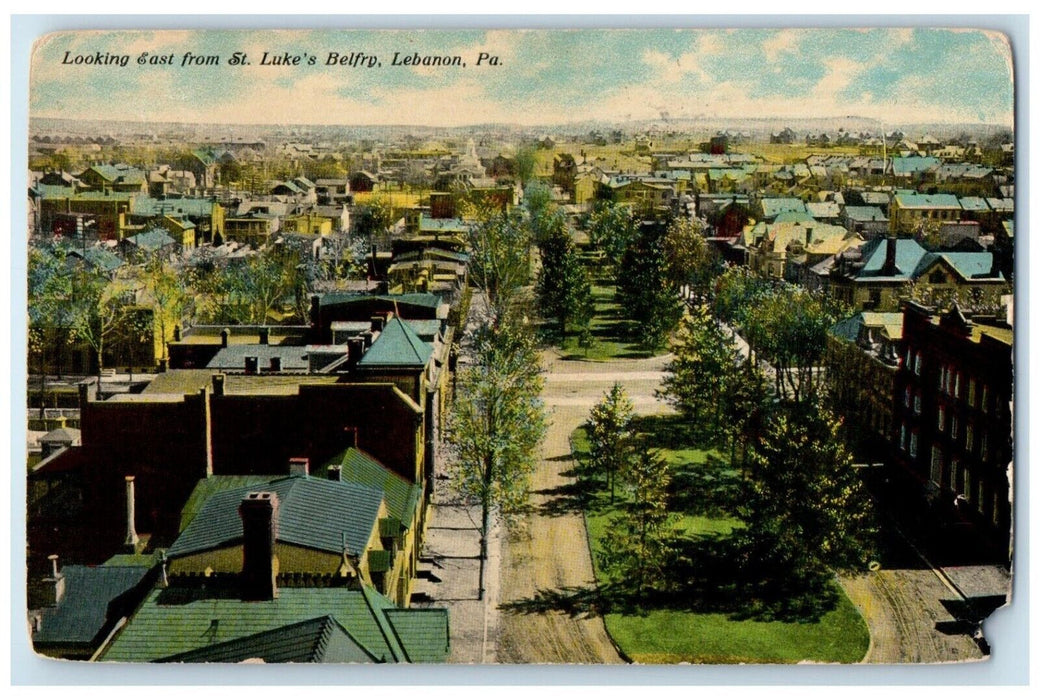 1910 Birds Eye View Looking East St Luke Belfry Lebanon Pennsylvania PA Postcard