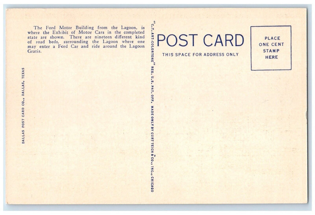 c1940 Ford Motor Building Lagoon Texas Centennial Exposition Dallas TX Postcard