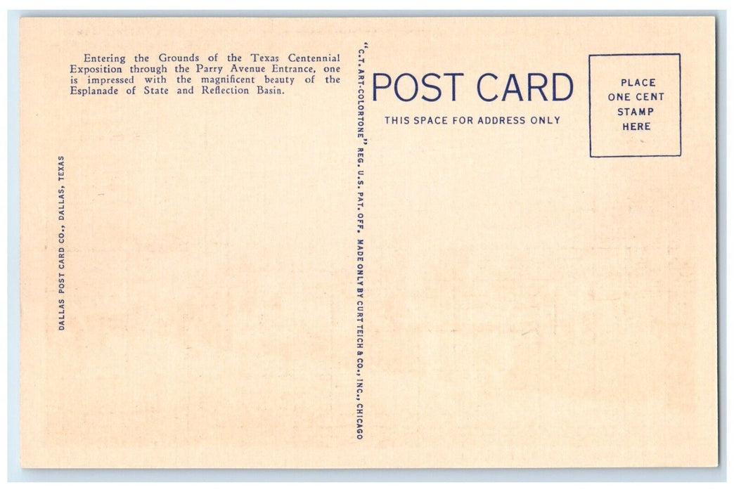 c1940 Esplanade State Reflection Basin Hall Exposition Dallas Texas TX Postcard