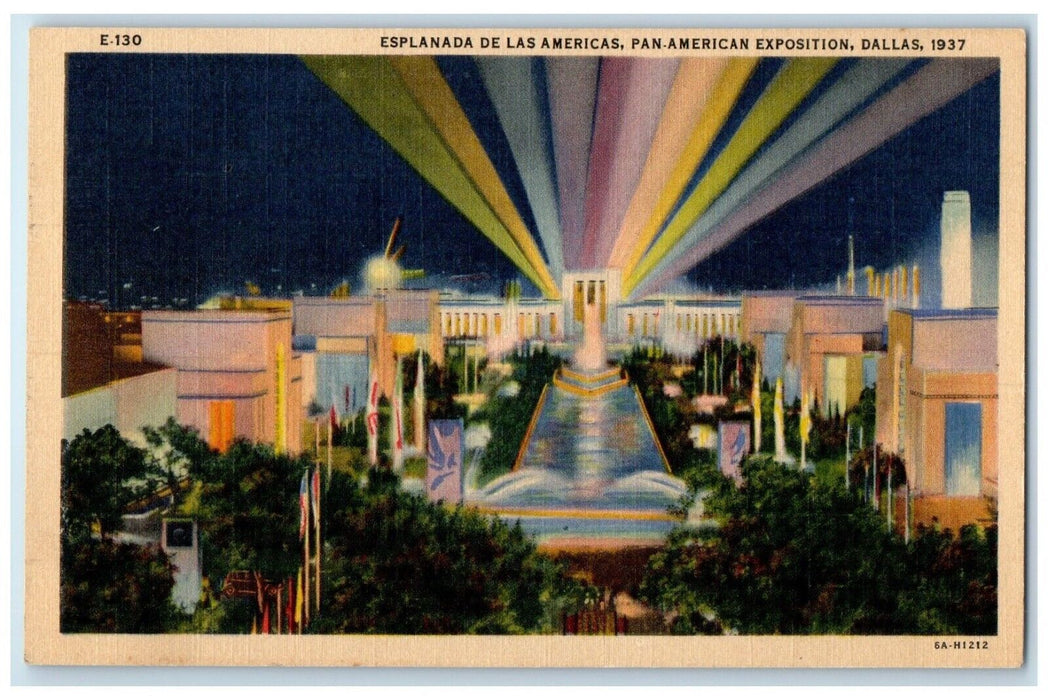 c1940 Esplanada Night De Las Americas Pan-American Exposition Dallas TX Postcard