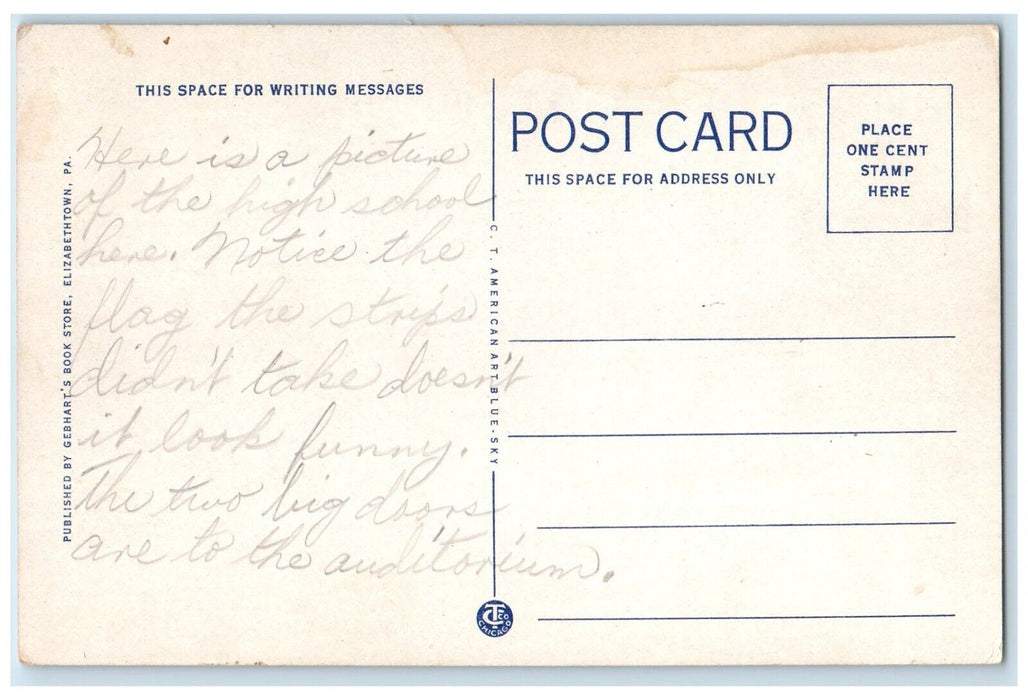 c1920 Entrance Junior-Senior High School Elizabethtown Pennsylvania PA Postcard