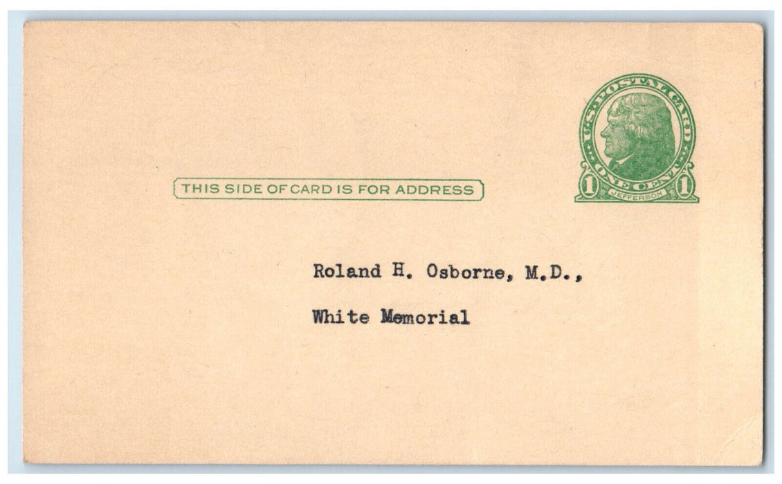 1945 College of Medical Evangelists Newton Evans Lecture CA Postal Card