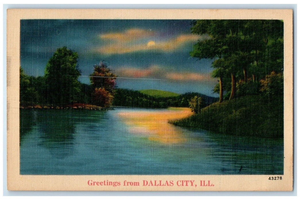 c1910's Greetings From Dallas City Illinois IL, Moon Scene Antique Postcard