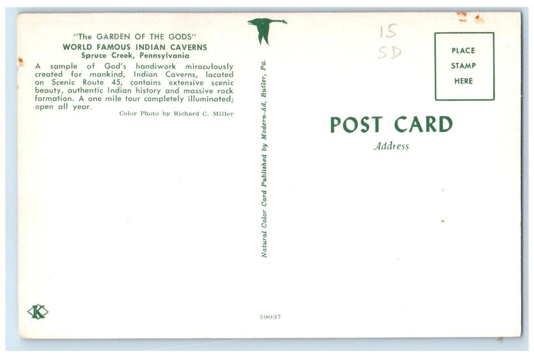 c1960 Garden Gods World Famous Indian Caverns Spruce Creek Pennsylvania Postcard