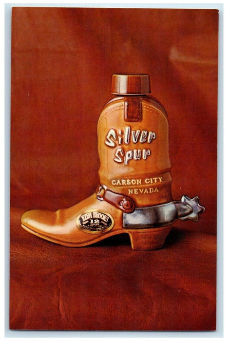 Silver Spur Ezra Brooks Boots Carson City Nevada NV Bourbon Whiskey Postcard