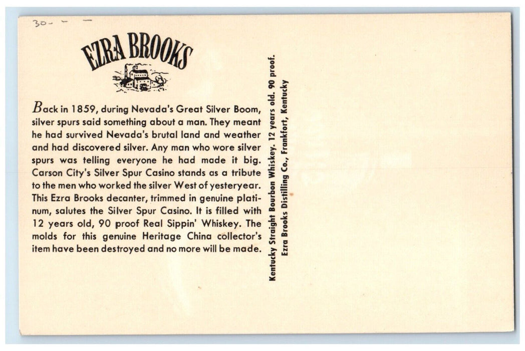 Silver Spur Ezra Brooks Boots Carson City Nevada NV Bourbon Whiskey Postcard