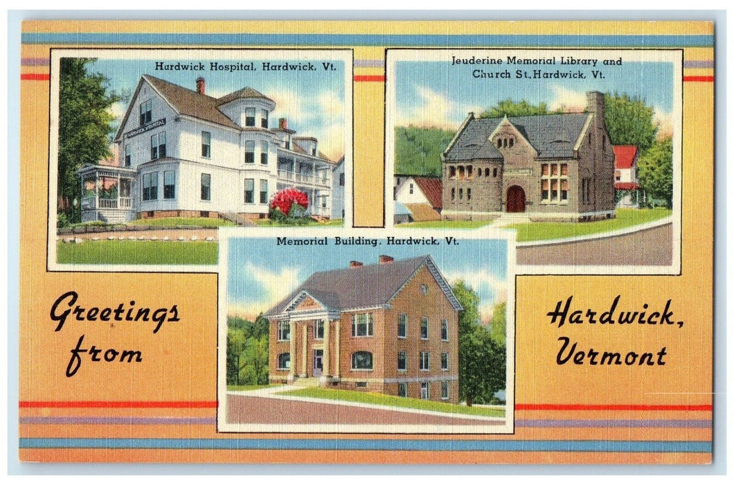 1940 Greetings From Multiview Hospital Church Building Hardwick Vermont Postcard