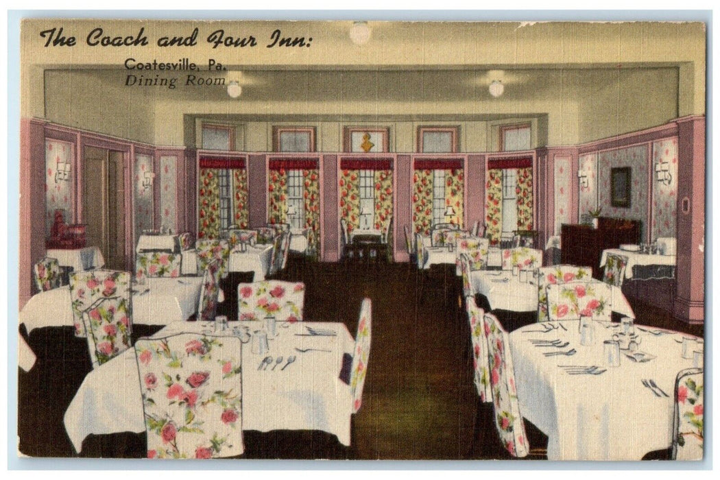 c1940 Coach Four Inn Dining Room Interior Coatesville Pennsylvania PA Postcard