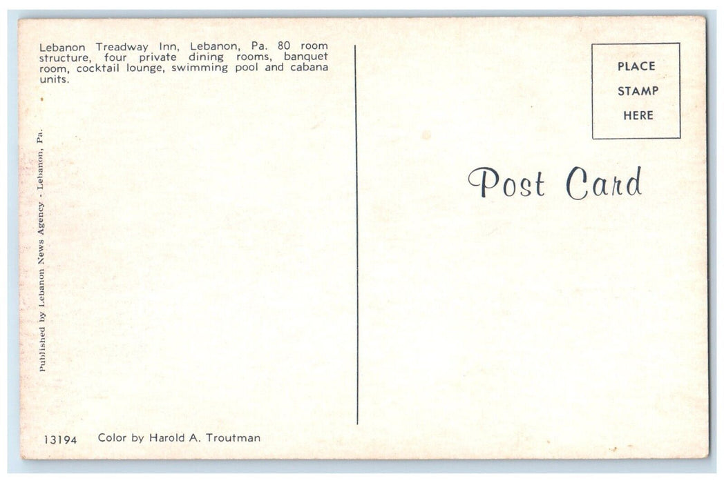c1960 Lebanon Treadway Inn Banquet Pool Lebanon Pennsylvania PA Vintage Postcard