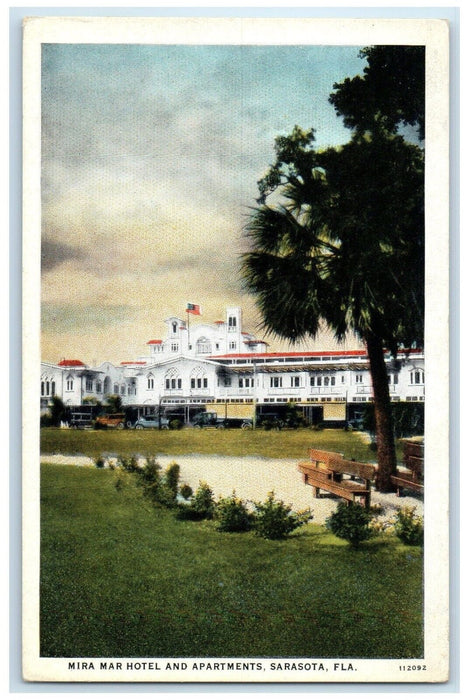 c1920 Mira Mar Hotel Apartments Exterior Building Sarasota Florida FL Postcard