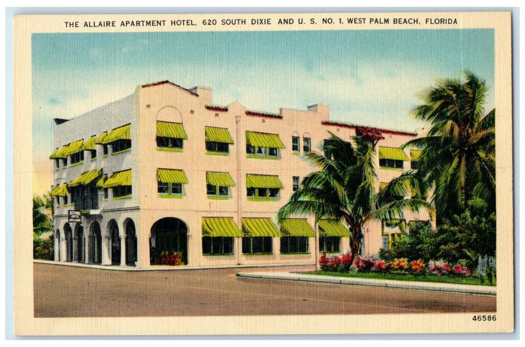 c1940 Allaire Apartment Hotel South Dixie West Road Palm Beach Florida Postcard