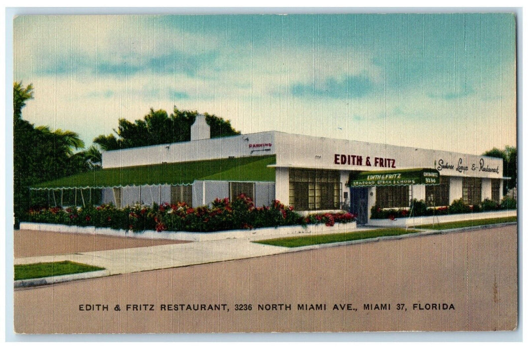 c1940 Edith Fritz Restaurant North Miami Avenue Florida Vintage Antique Postcard