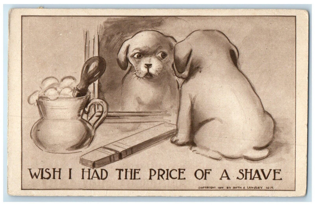 1910 Puppy Dog Mirror Wish I Had The Price Of A Shave Townley MI Posted Postcard
