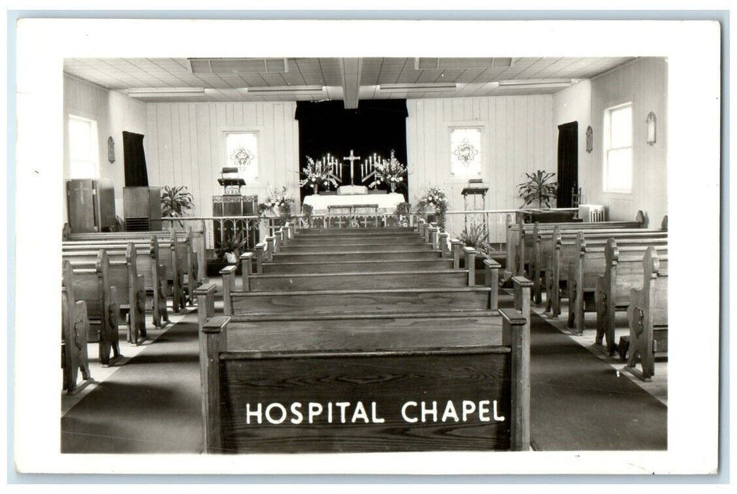 1949 Hospital Chapel Interior View Waukegan Illinois IL RPPC Photo Postcard