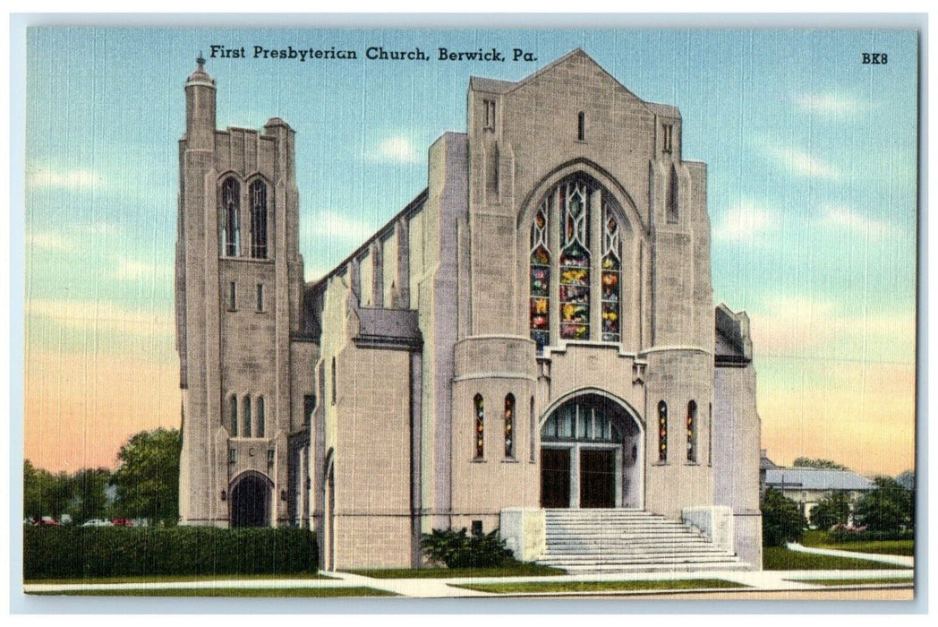 c1940 Exterior View First Presbyterian Church Berwick Pennsylvania PA Postcard