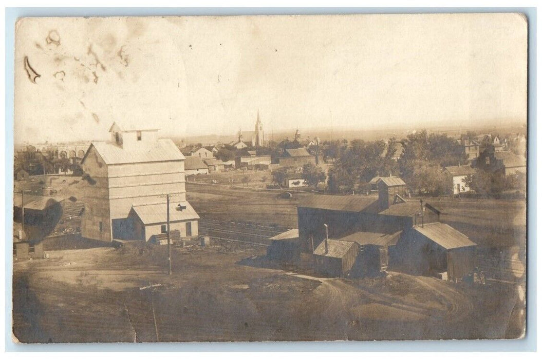 1907 Birds Eye View Town Church Railroad Wilson Kansas KS RPPC Photo Postcard