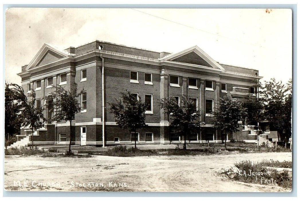 c1918 Methodist Episcopal Church View Jepson Stockton KS RPPC Photo Postcard