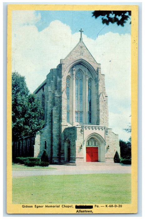 c1960 Exterior View Gideon Egner Memorial Chapel Allentown Pennsylvania Postcard