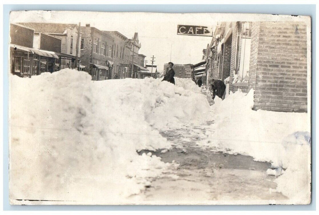 c1910's Snow Covered Sidewalk Street Cafe View Wilson KS RPPC Photo Postcard