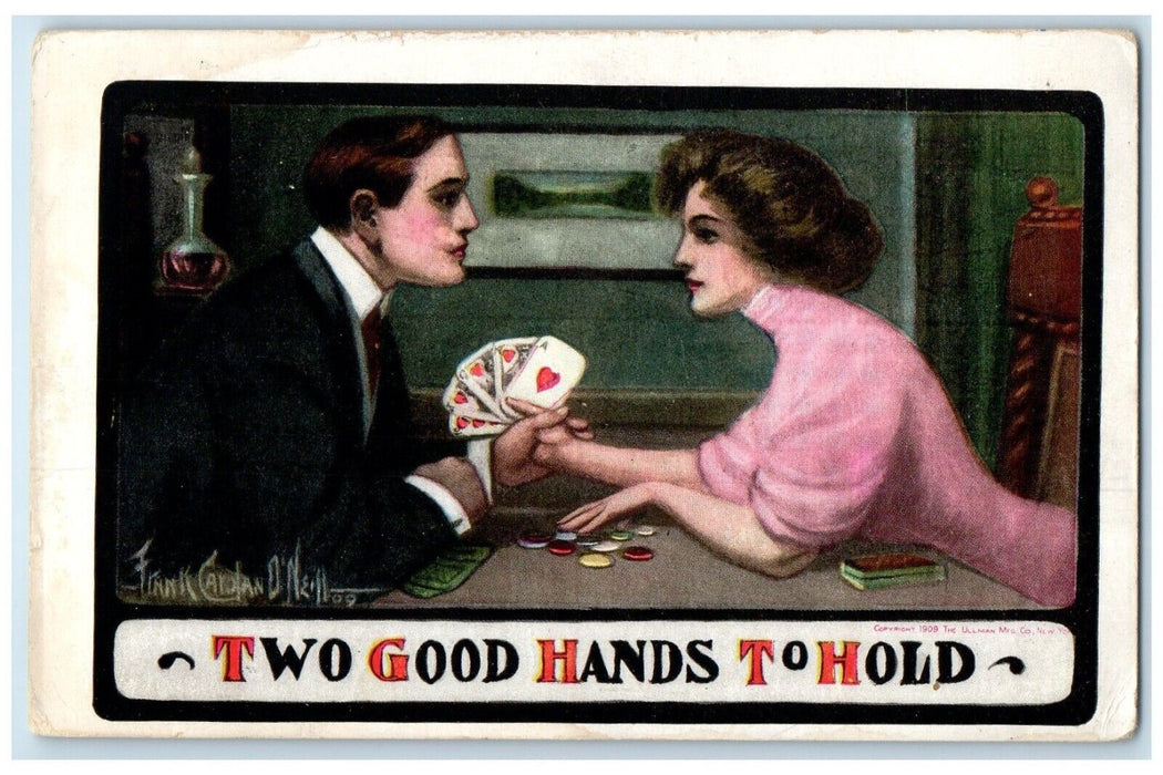 c1910's Couple Romance Gambling Cards Heart Nashua New Hampshire NH Postcard