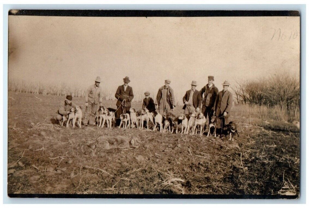 c1910's Hunters Hunting Party Coyote Dogs Guns Posse View #2 RPPC Photo Postcard