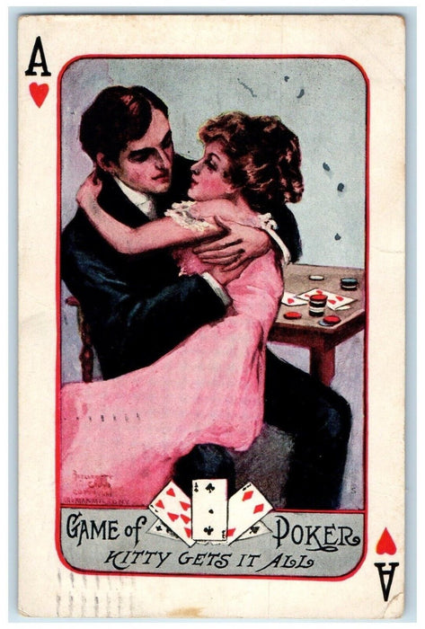 1910 Couple Romance Gambling Cards Poker Atlantic City New Jersey NJ Postcard