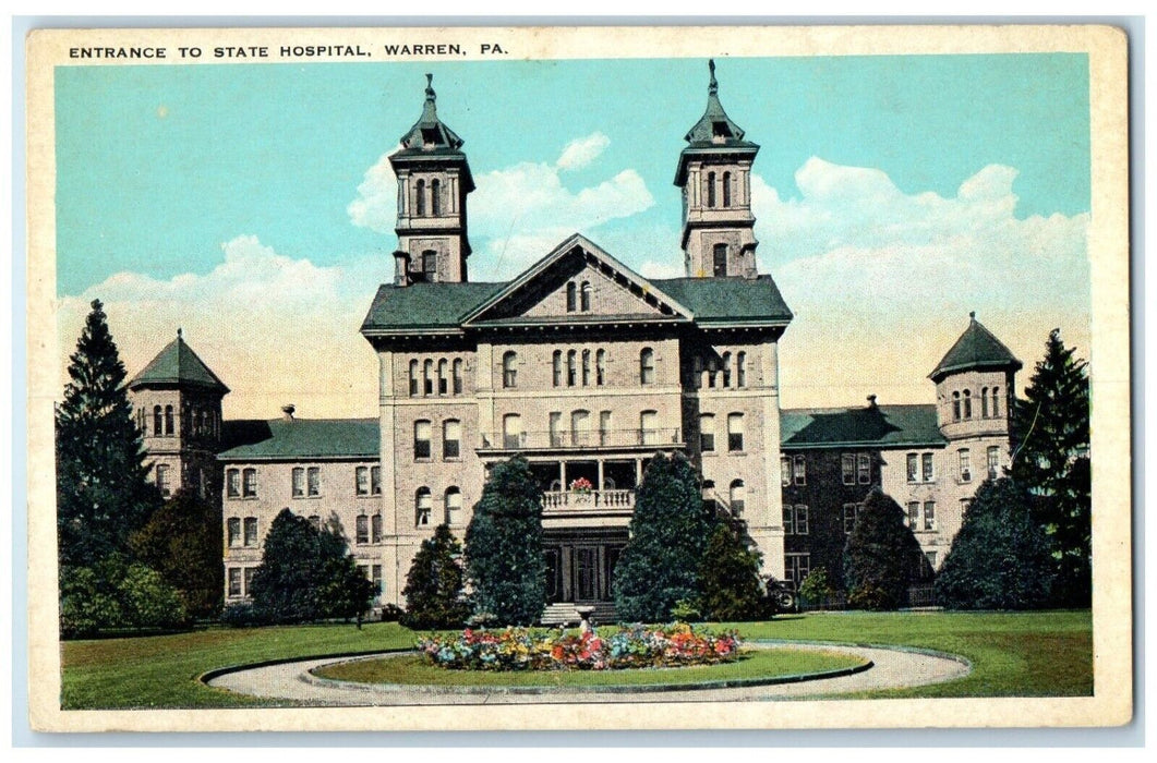 c1920 Entrance State Hospital Building Warren Pennsylvania PA Unposted Postcard