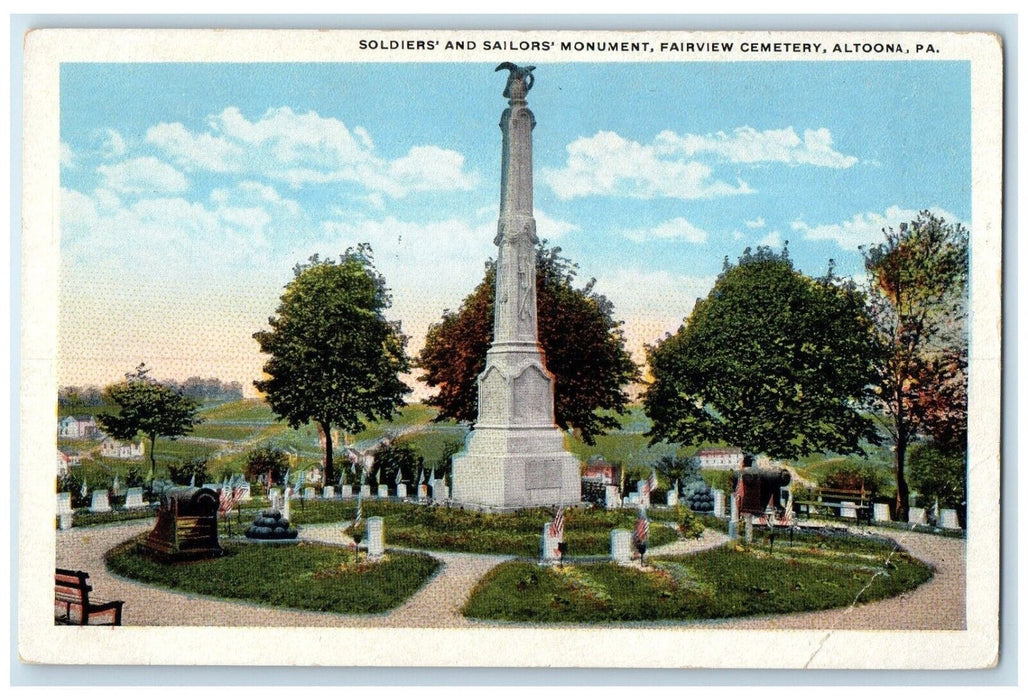 c1920 Soldiers Sailors Monument Fairview Cemetery Altoona Pennsylvania Postcard