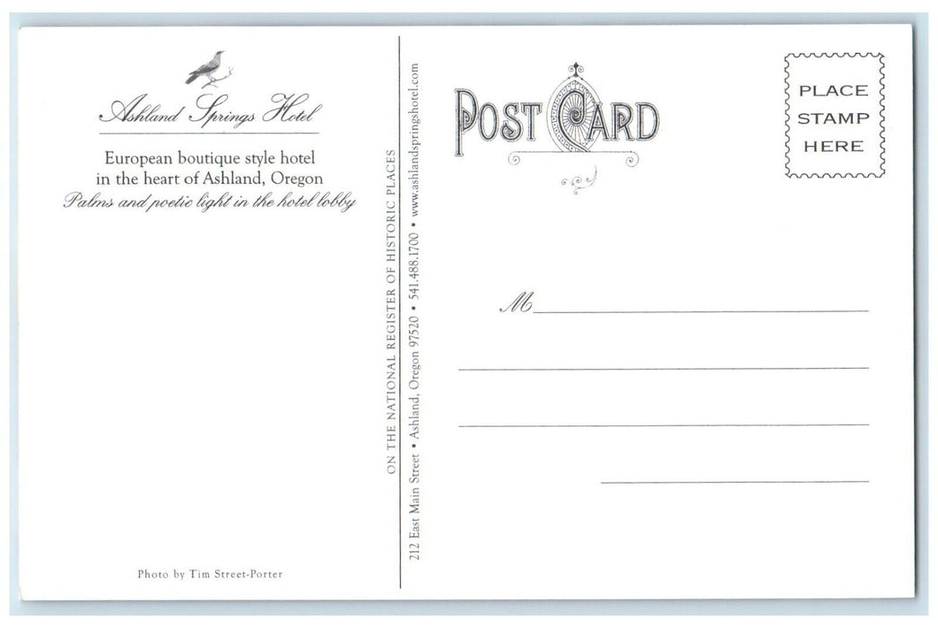 c1960 Ashland Springs Hotel European Boutique Style Lobby Heart Oregon Postcard