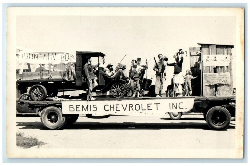 c1940's Bemis Chevrolet Advertising Parade Plainville KS RPPC Photo Postcard