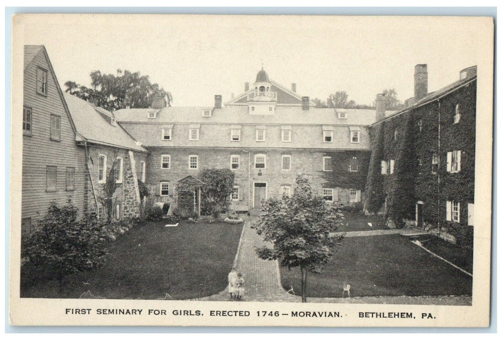 c1940 First Seminary Girls 1746 Moravian Bethlehem Pennsylvania Antique Postcard